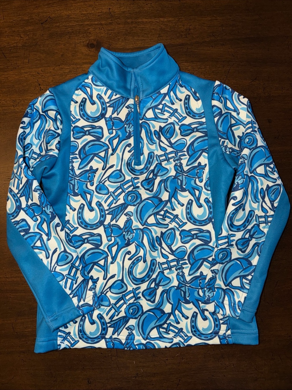 Belle & Bow Equestrian Shirt Girls 5 Years Blue 1/4 Zip Riding Pattern Perfect